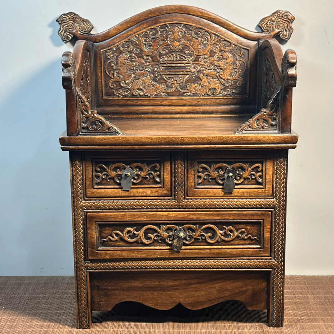 Chinese antique rosewood carved three drawn Buddhist niche ornaments