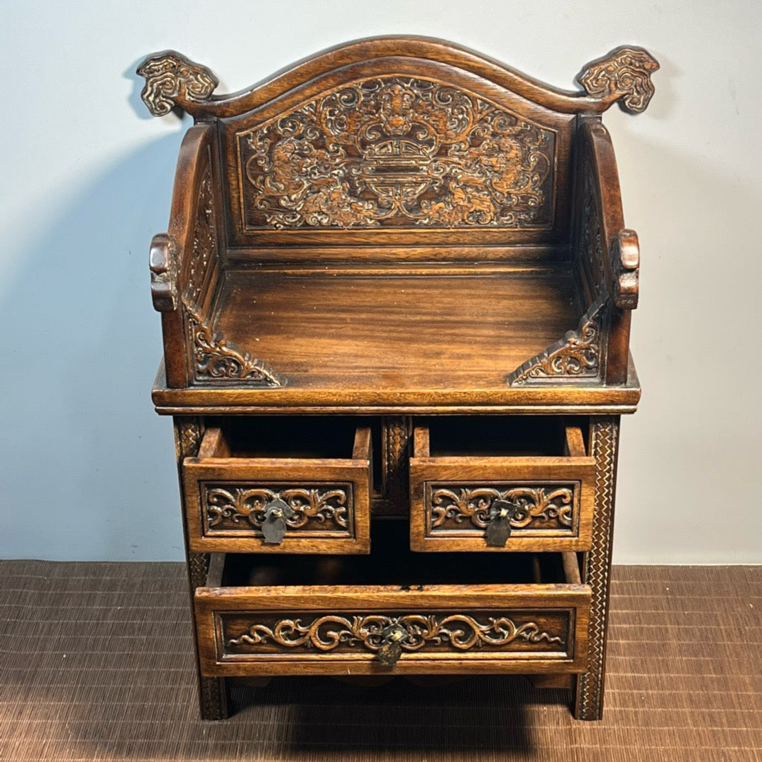 Chinese antique rosewood carved three drawn Buddhist niche ornaments