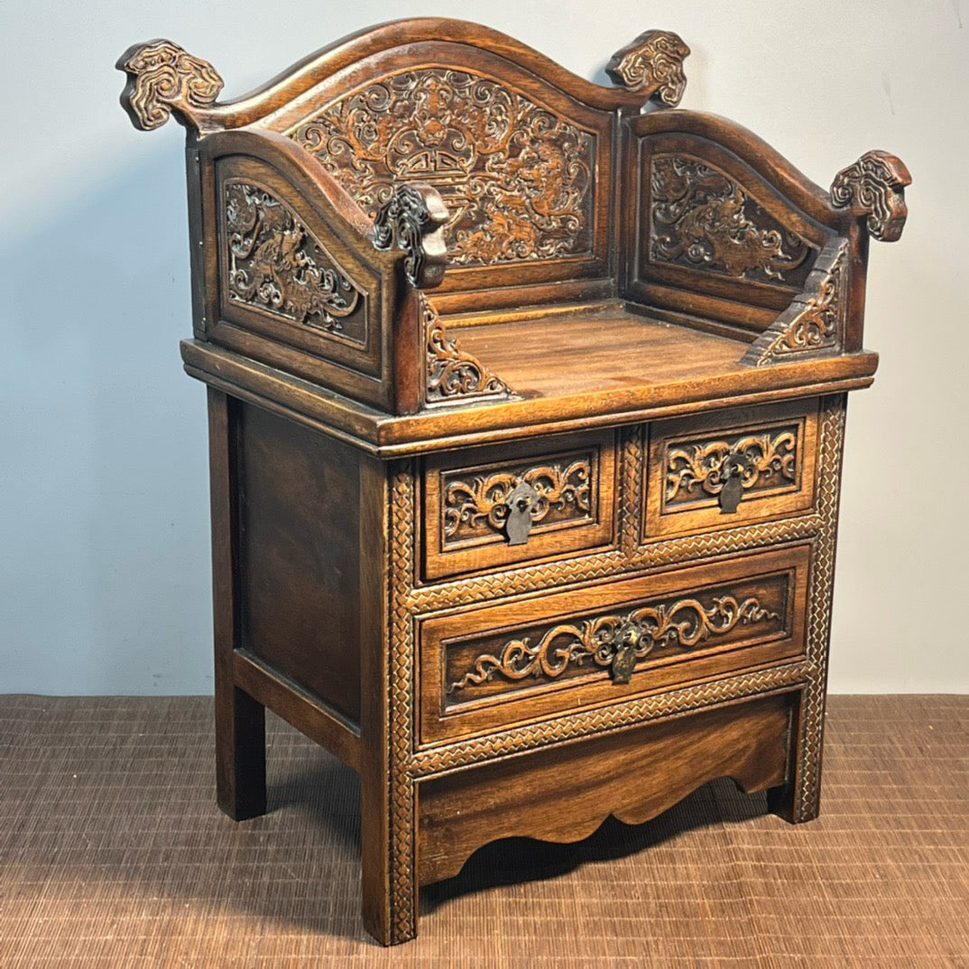 Chinese antique rosewood carved three drawn Buddhist niche ornaments