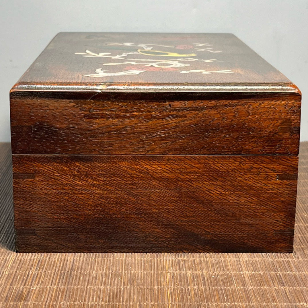 Chinese antique rosewood inlaid shell carved rectangular storage box