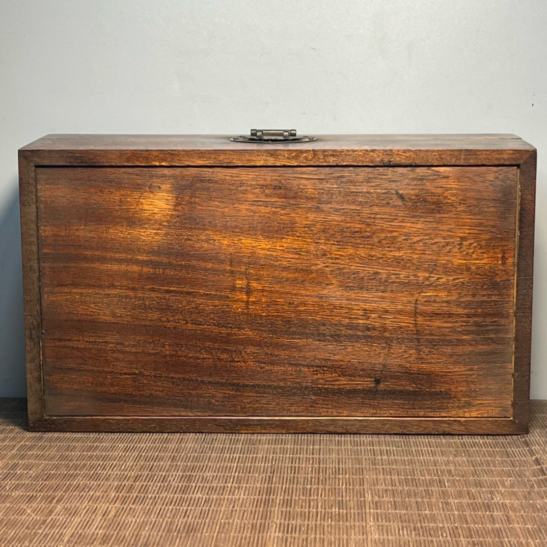 Chinese antique rosewood inlaid shell carved rectangular storage box