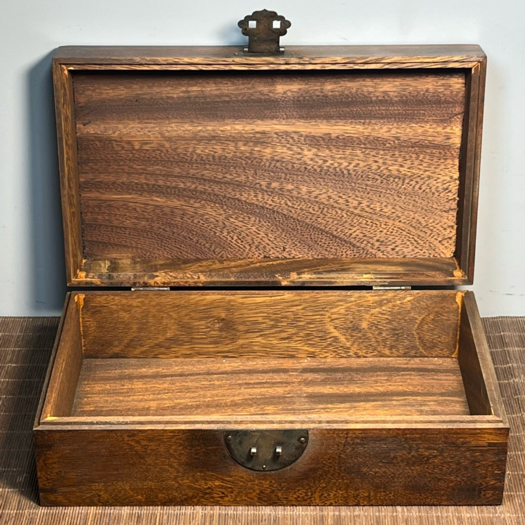Chinese antique rosewood inlaid shell carved rectangular storage box