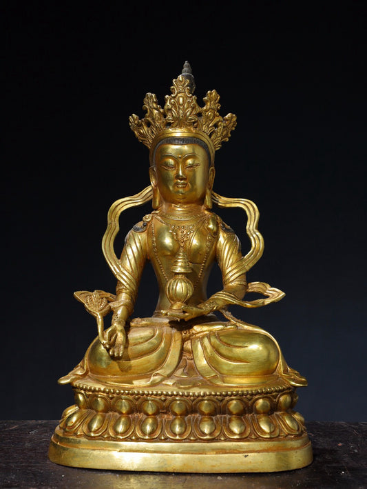 Chinese antique pure copper longevity Buddha statue