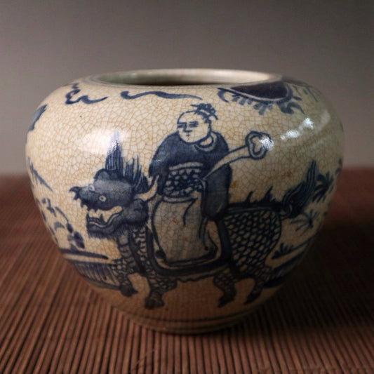 Open piece blue and white qilin gift pattern Tianzi jar