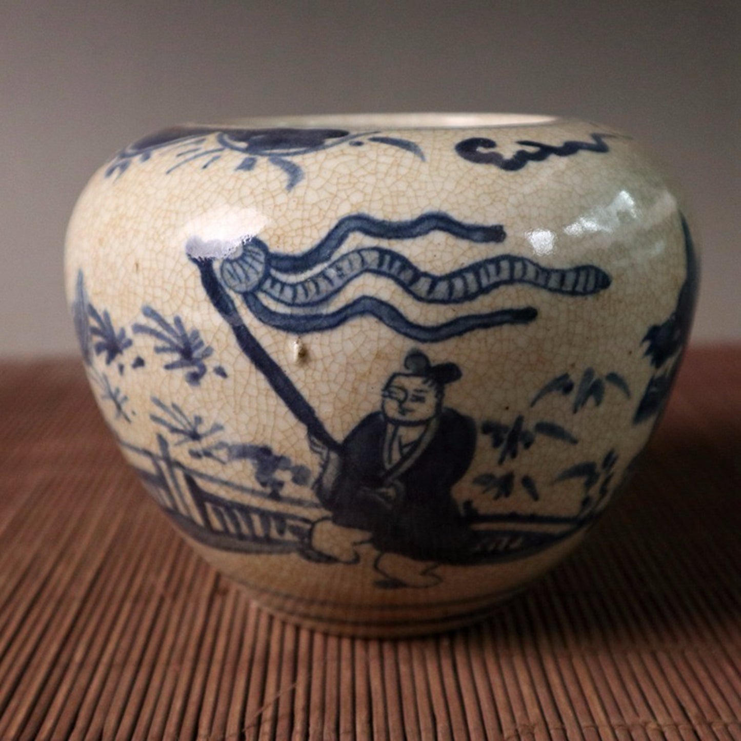 Open piece blue and white qilin gift pattern Tianzi jar