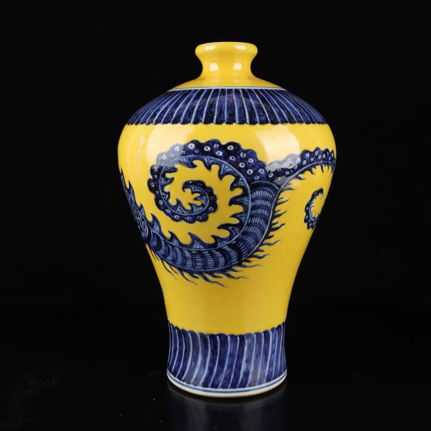 Chinese antique blue and white with yellow glaze and cloud dragon pattern plum vase