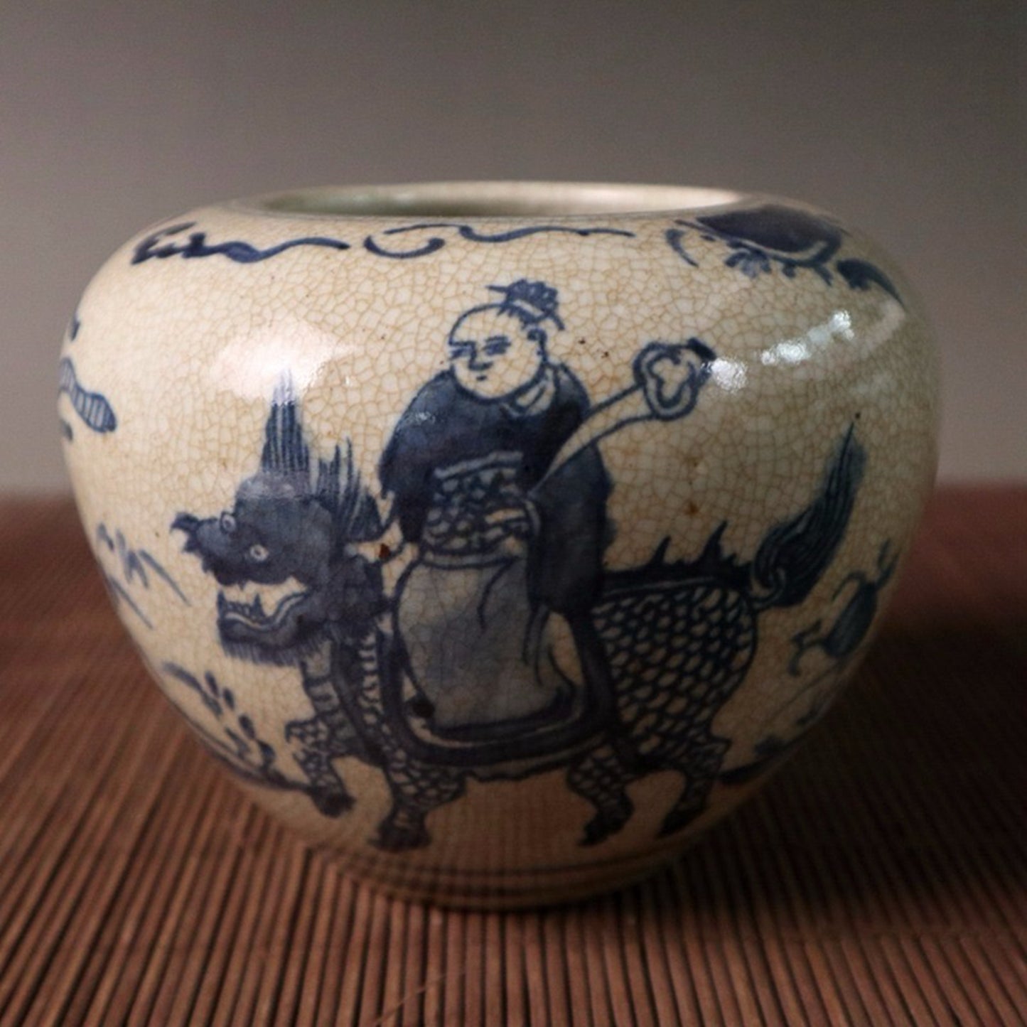 Open piece blue and white qilin gift pattern Tianzi jar