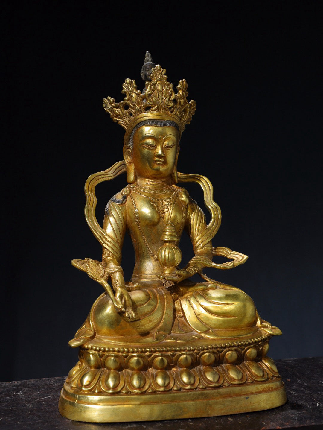 Chinese antique pure copper longevity Buddha statue