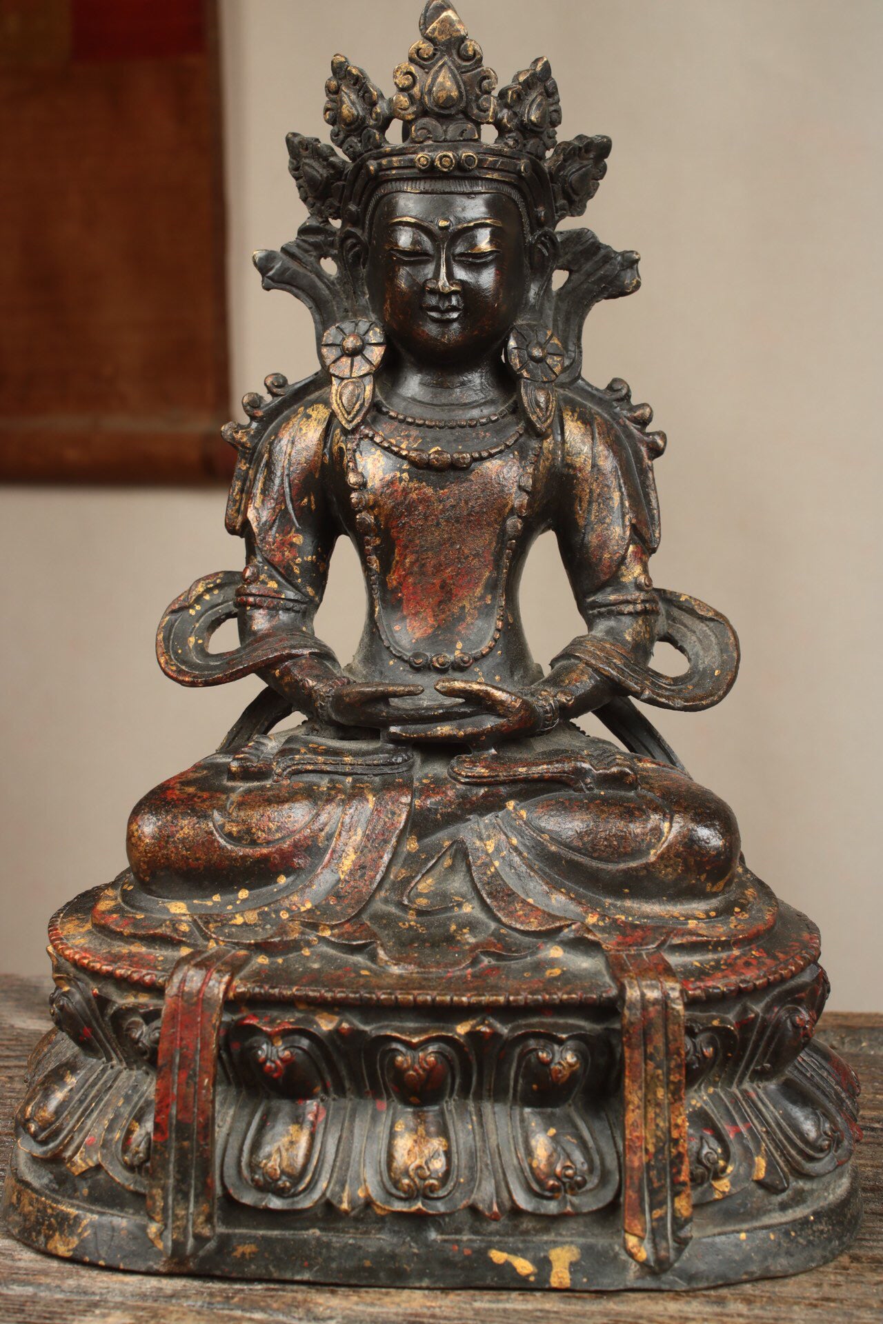 Chinese antique pure copper longevity Buddha statue