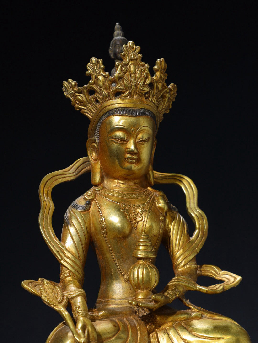 Chinese antique pure copper longevity Buddha statue