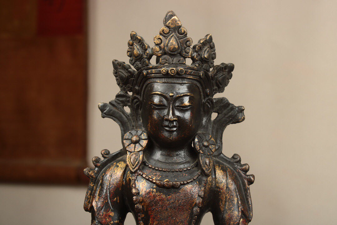 Chinese antique pure copper longevity Buddha statue