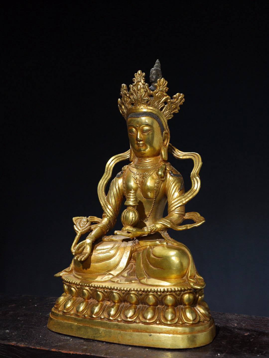 Chinese antique pure copper longevity Buddha statue
