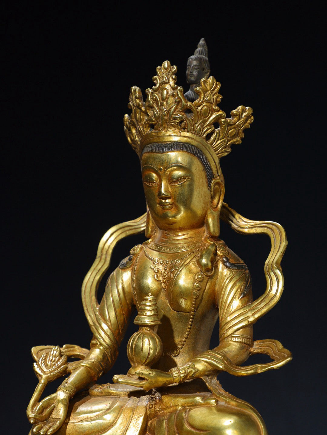 Chinese antique pure copper longevity Buddha statue