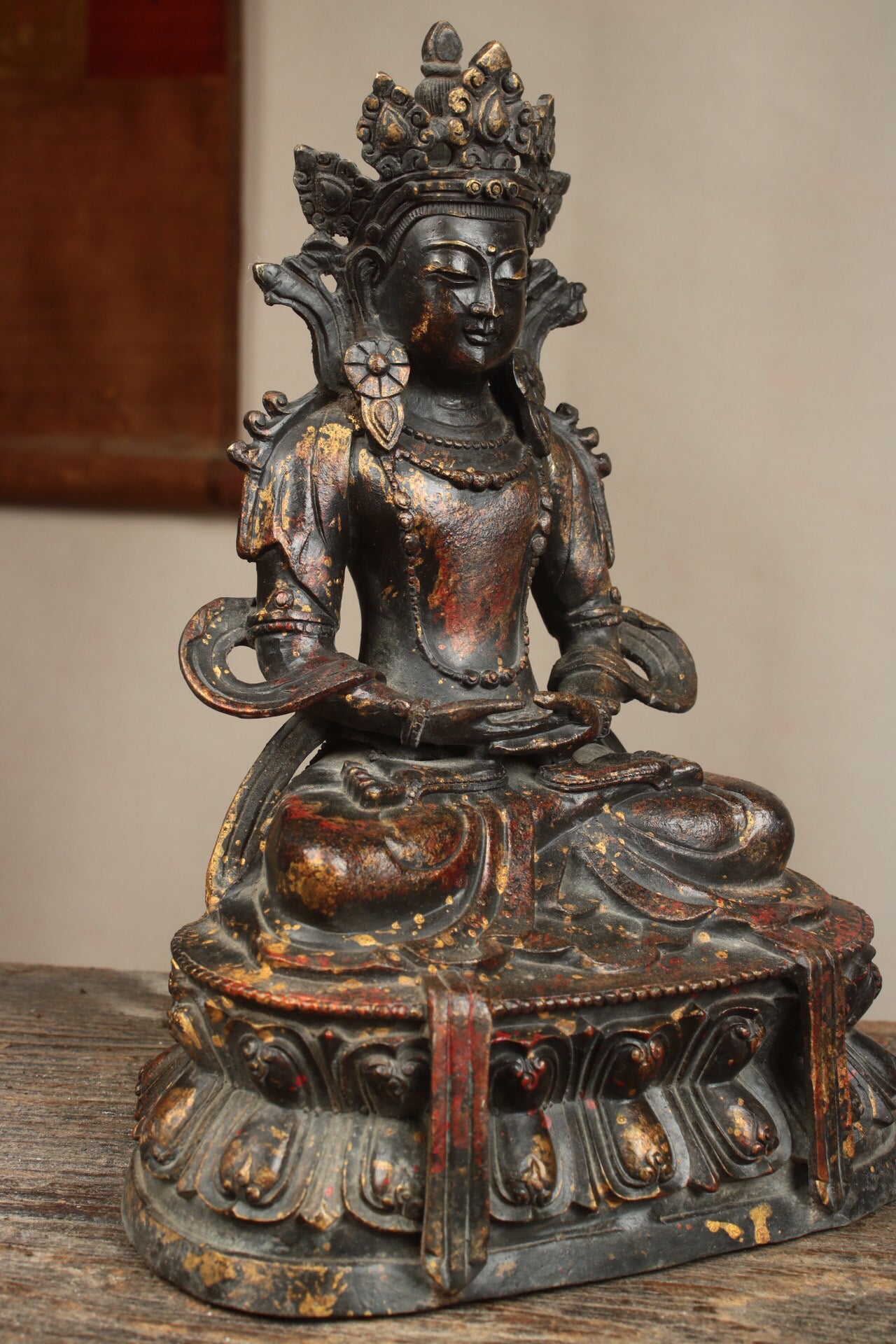 Chinese antique pure copper longevity Buddha statue