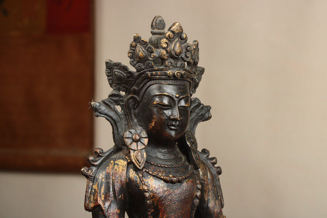 Chinese antique pure copper longevity Buddha statue
