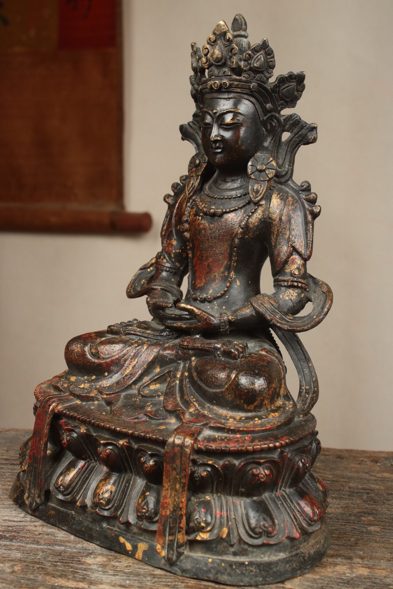 Chinese antique pure copper longevity Buddha statue