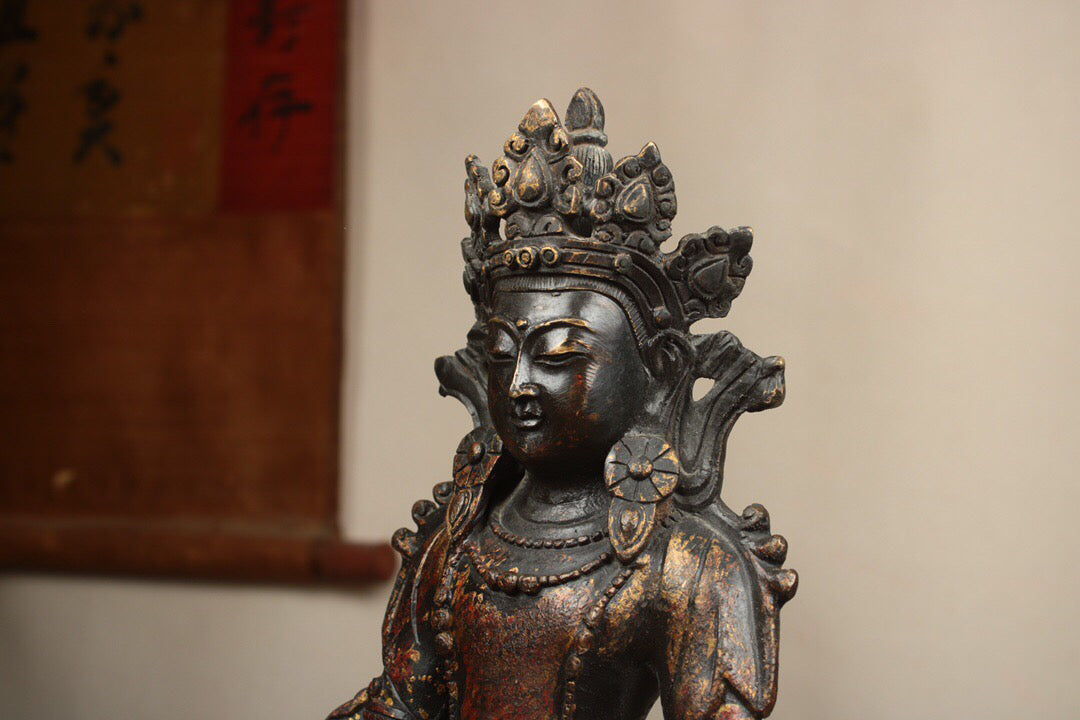 Chinese antique pure copper longevity Buddha statue