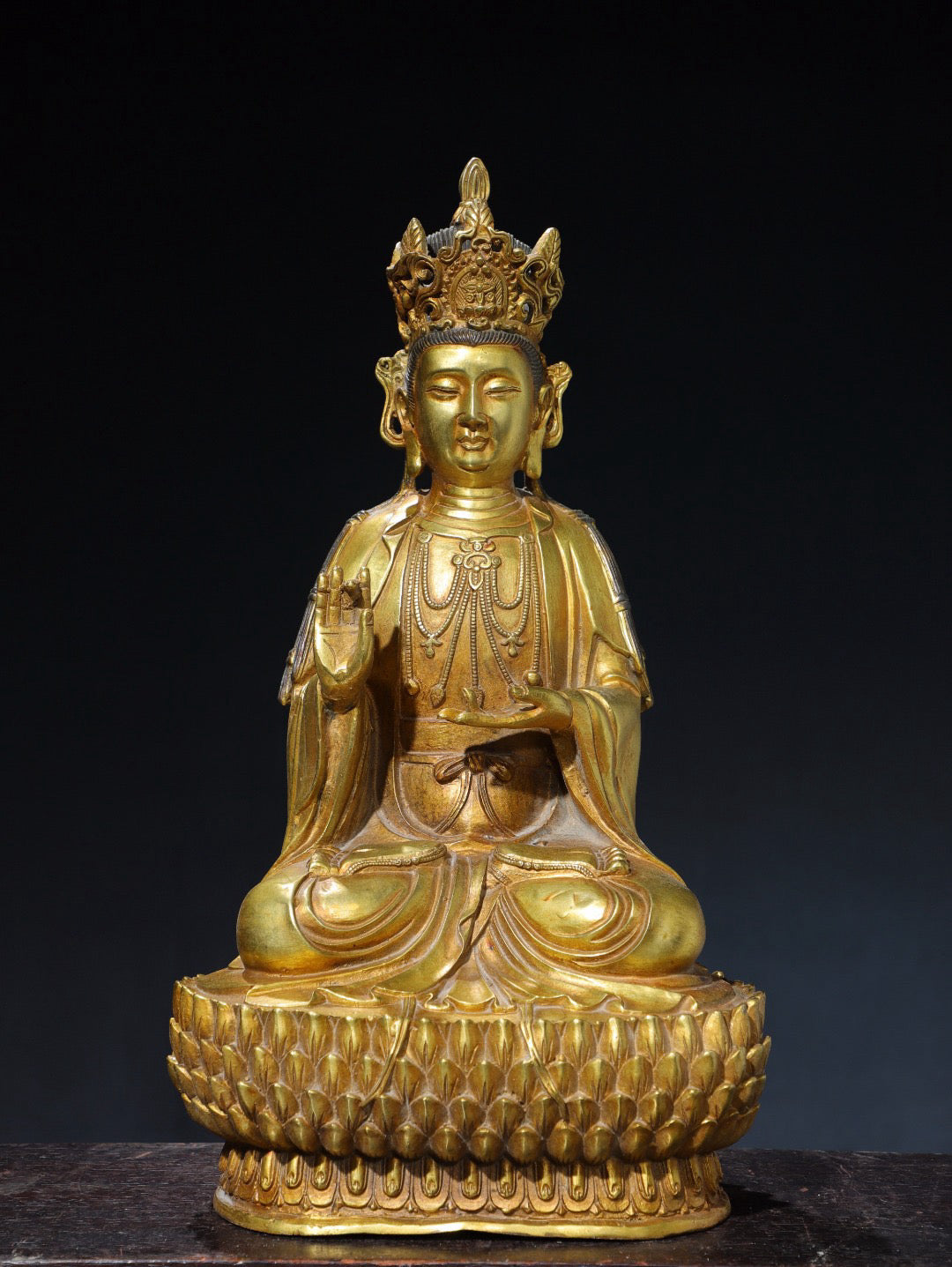Chinese antique pure copper green Tara Buddha statue