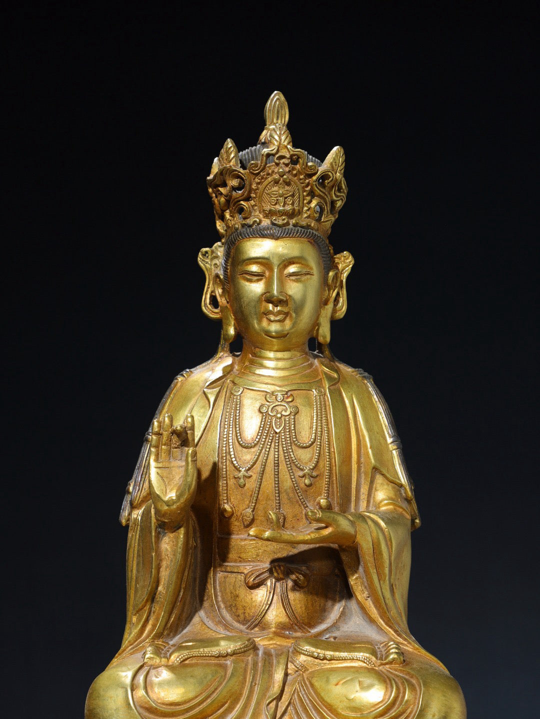 Chinese antique pure copper green Tara Buddha statue