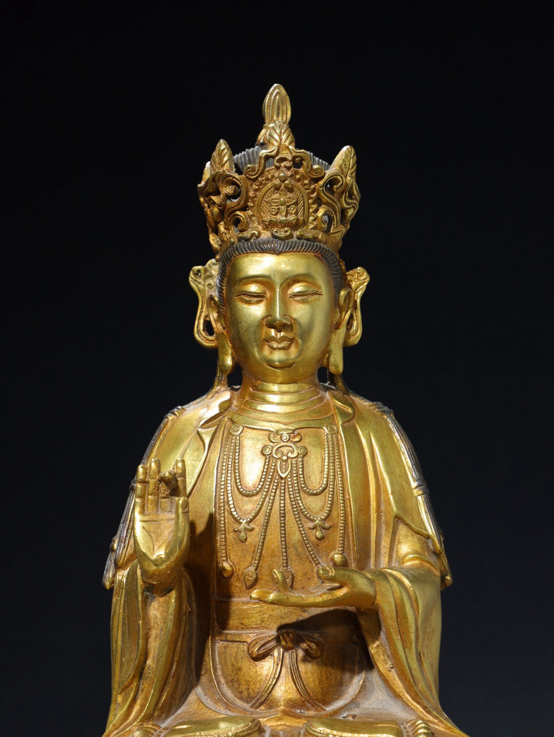 Chinese antique pure copper green Tara Buddha statue