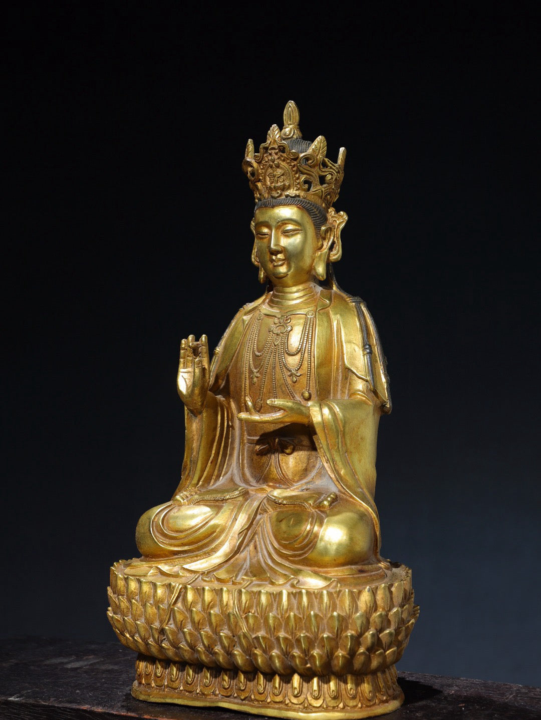 Chinese antique pure copper green Tara Buddha statue