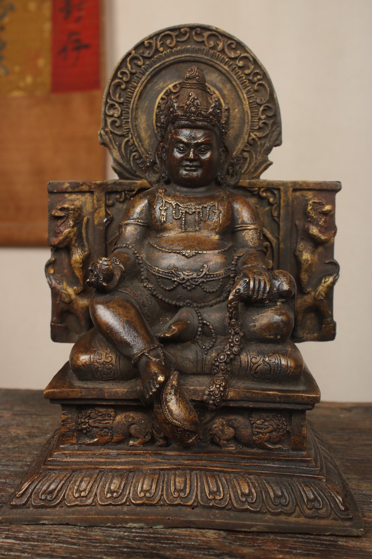 Chinese antique pure copper yellow statue of the God of Wealth Buddha