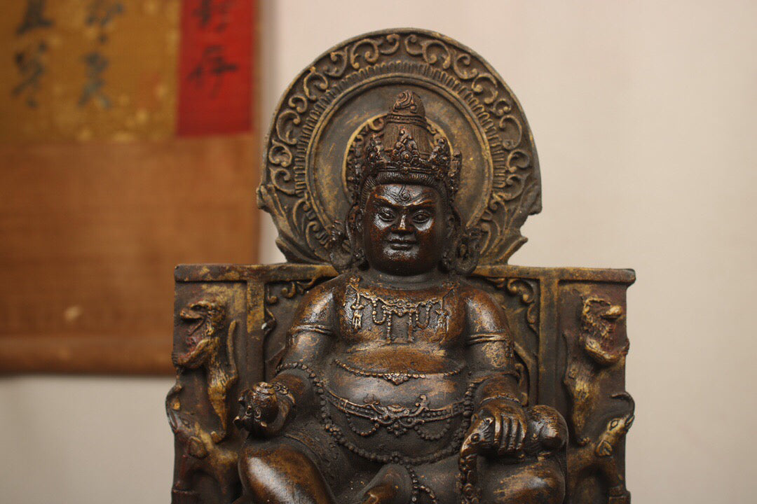Chinese antique pure copper yellow statue of the God of Wealth Buddha