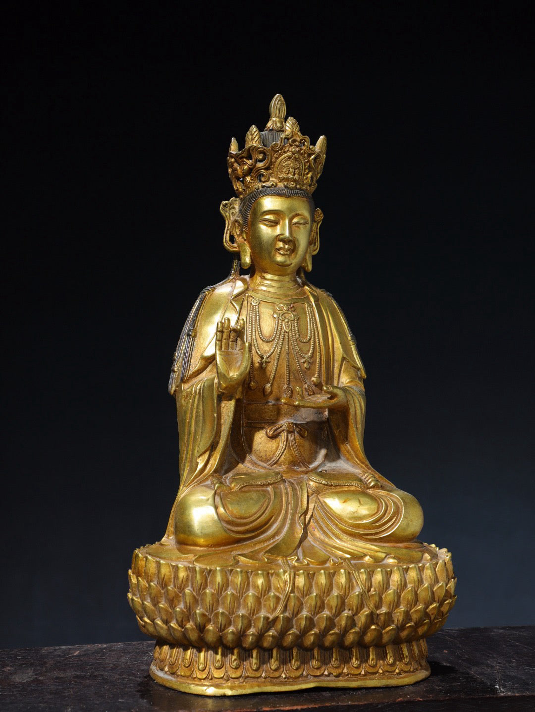 Chinese antique pure copper green Tara Buddha statue