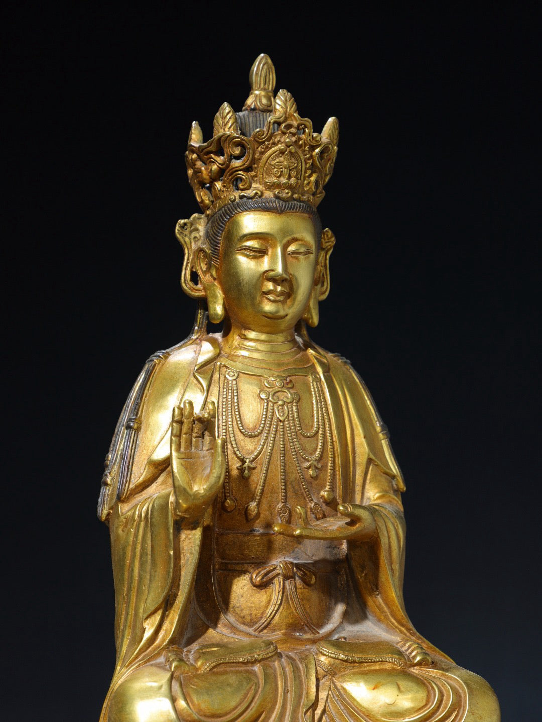 Chinese antique pure copper green Tara Buddha statue