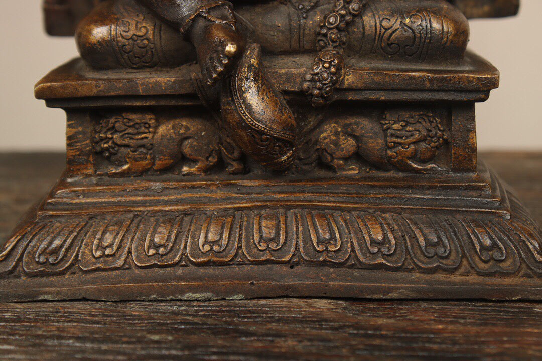 Chinese antique pure copper yellow statue of the God of Wealth Buddha