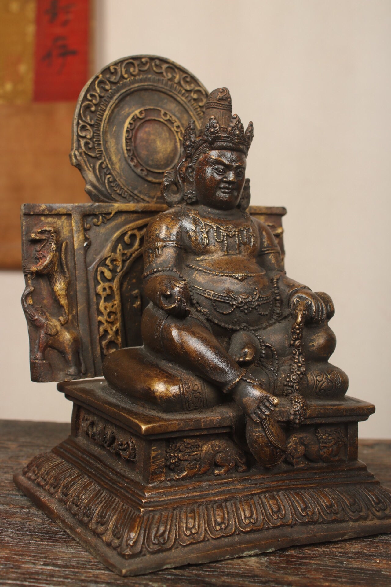 Chinese antique pure copper yellow statue of the God of Wealth Buddha