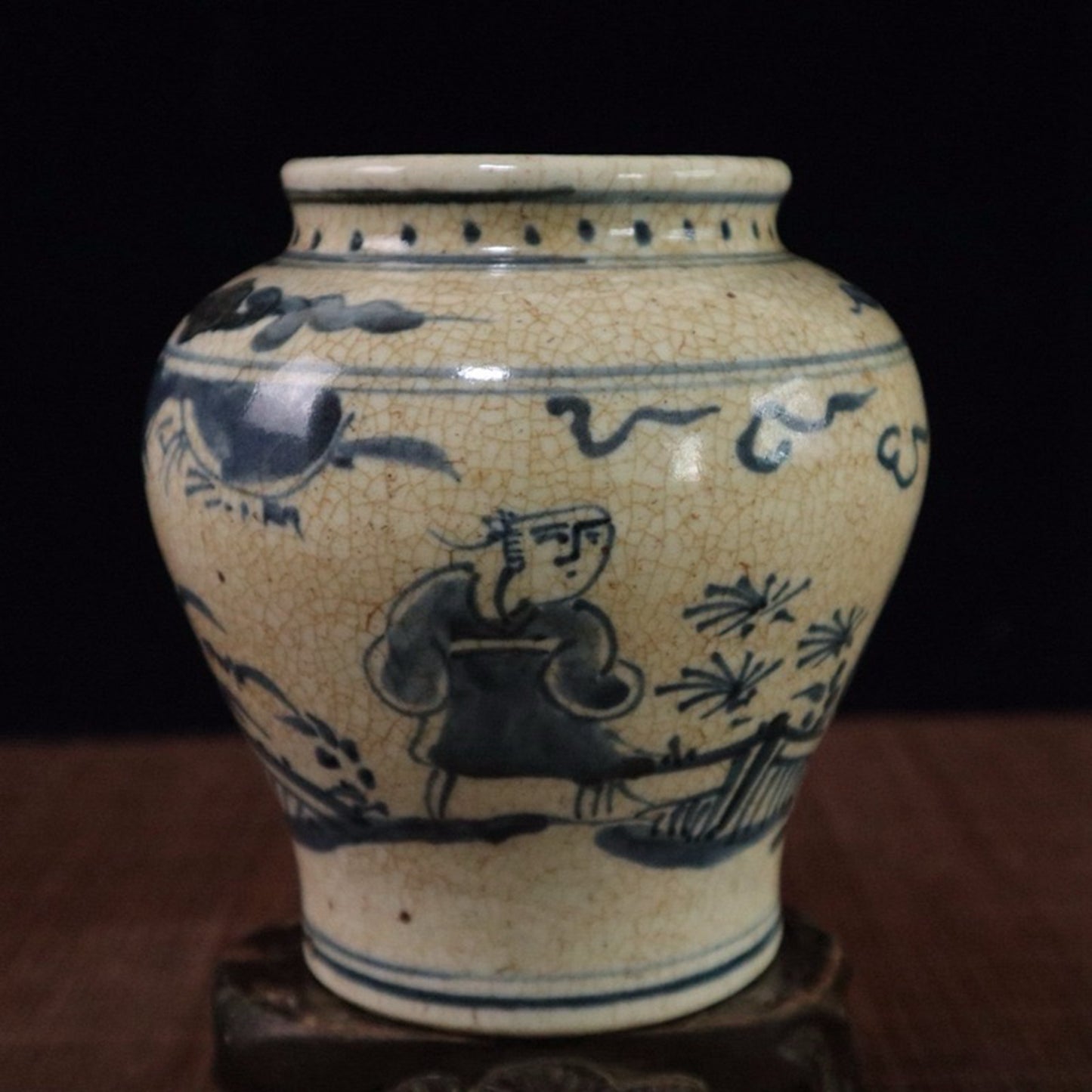 Open blue and white character story pattern Tianzi jar
