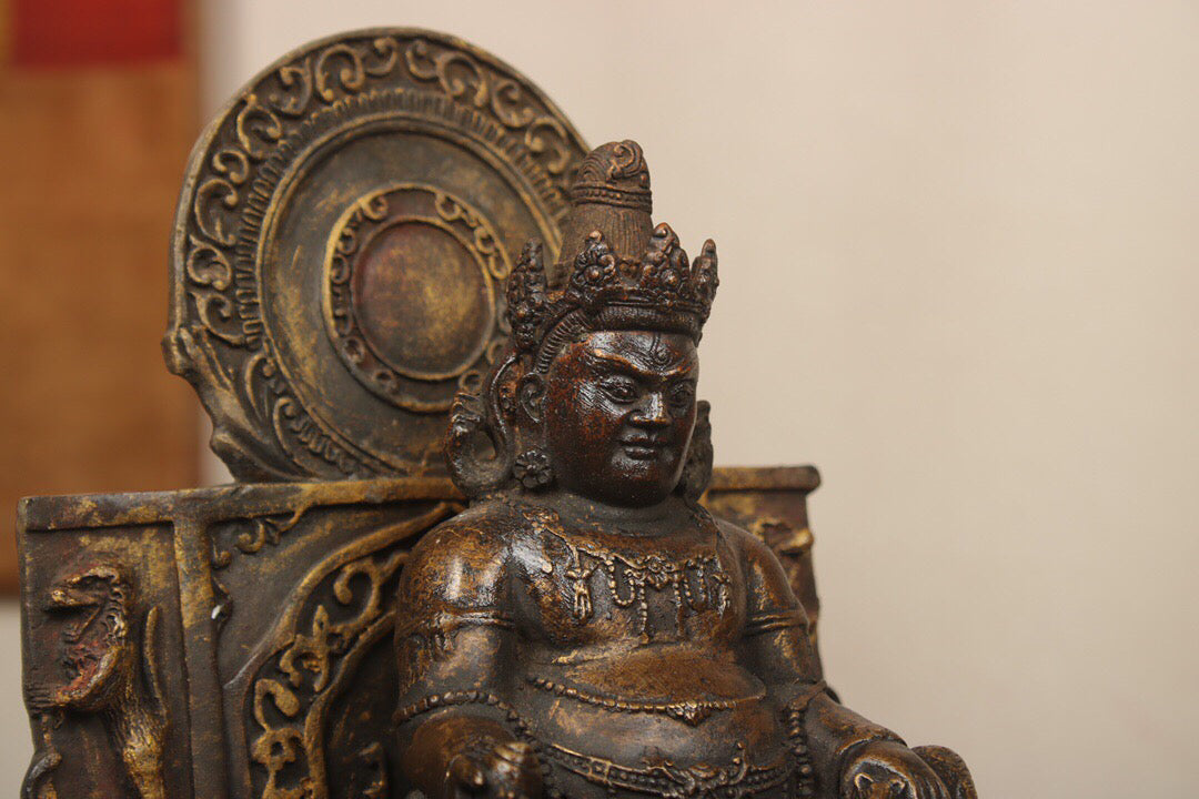 Chinese antique pure copper yellow statue of the God of Wealth Buddha