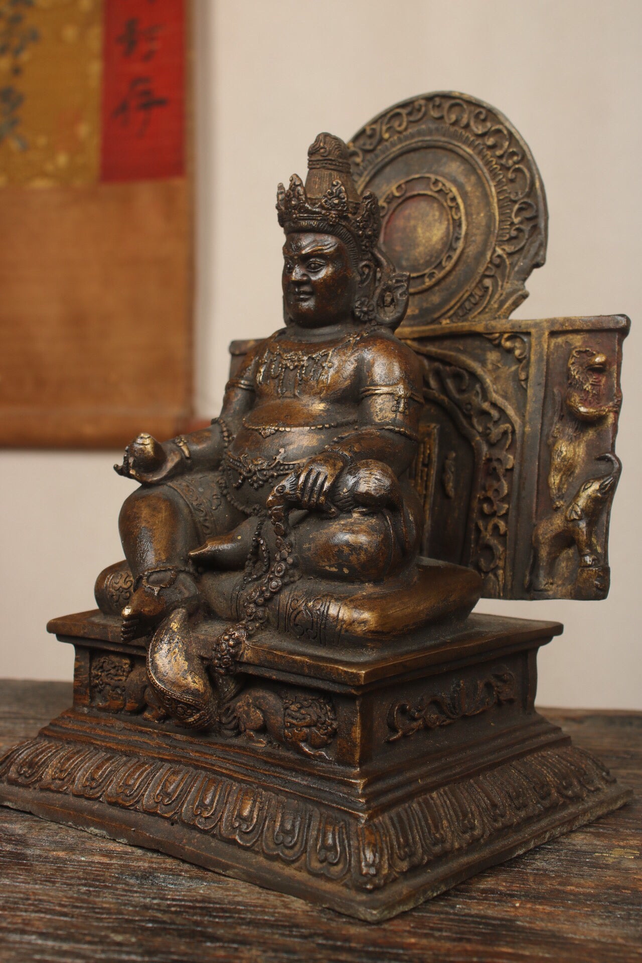 Chinese antique pure copper yellow statue of the God of Wealth Buddha