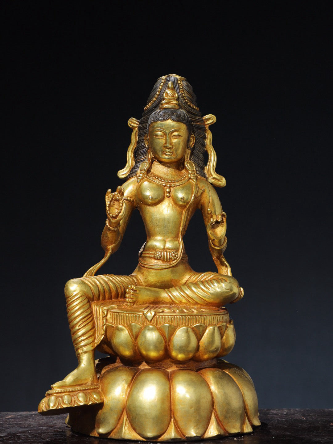 Chinese antique pure copper green Tara Buddha statue