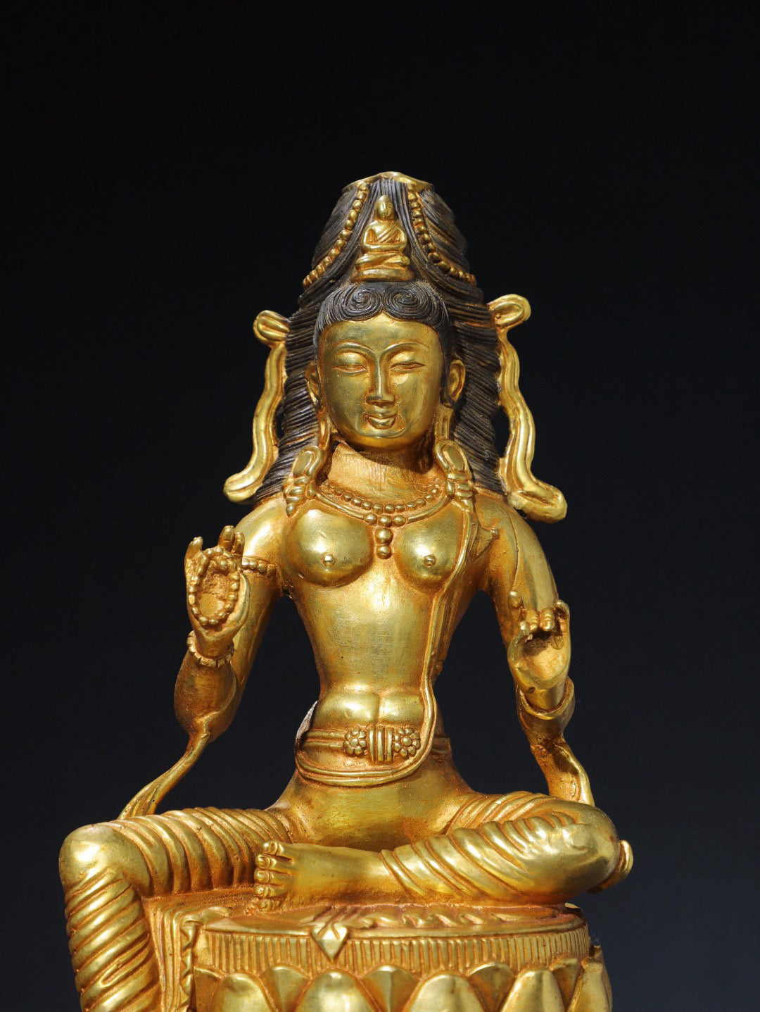 Chinese antique pure copper green Tara Buddha statue