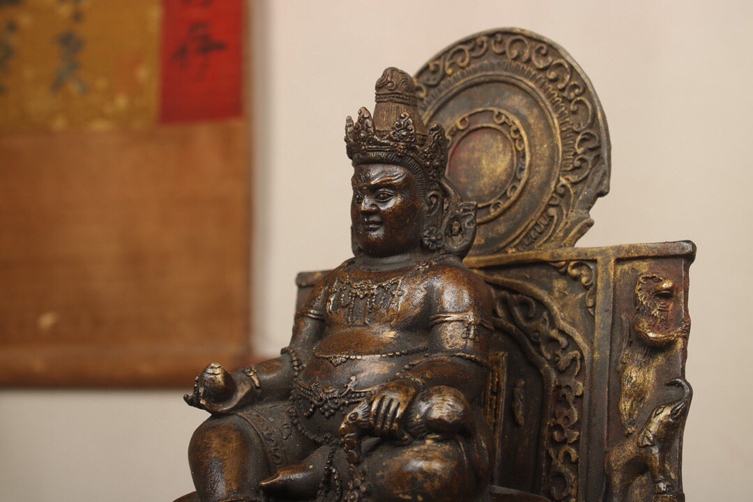Chinese antique pure copper yellow statue of the God of Wealth Buddha