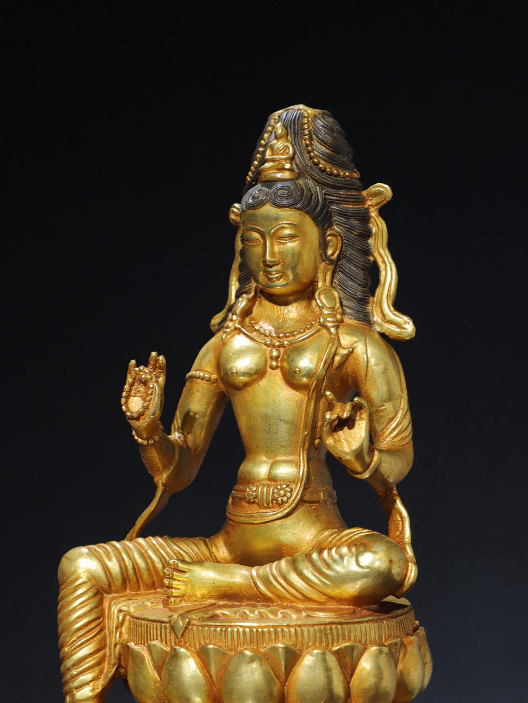 Chinese antique pure copper green Tara Buddha statue