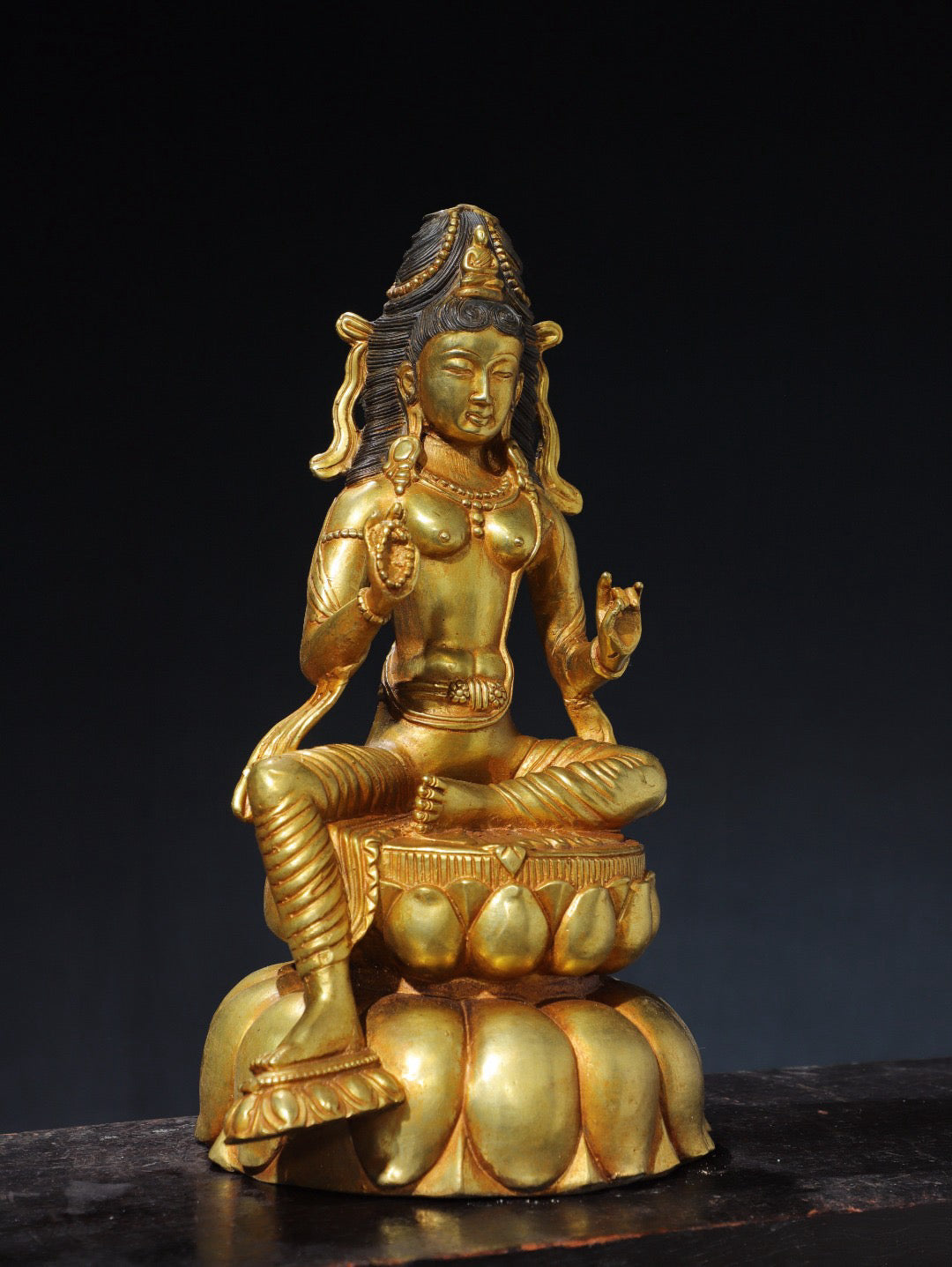 Chinese antique pure copper green Tara Buddha statue