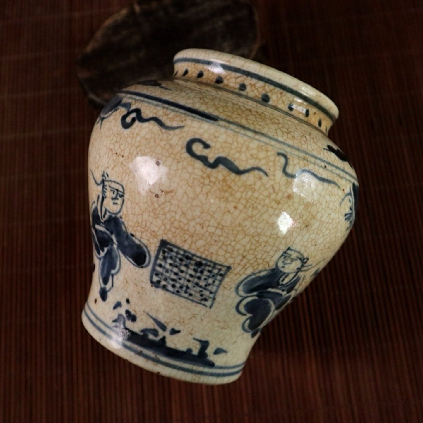 Open blue and white character story pattern Tianzi jar