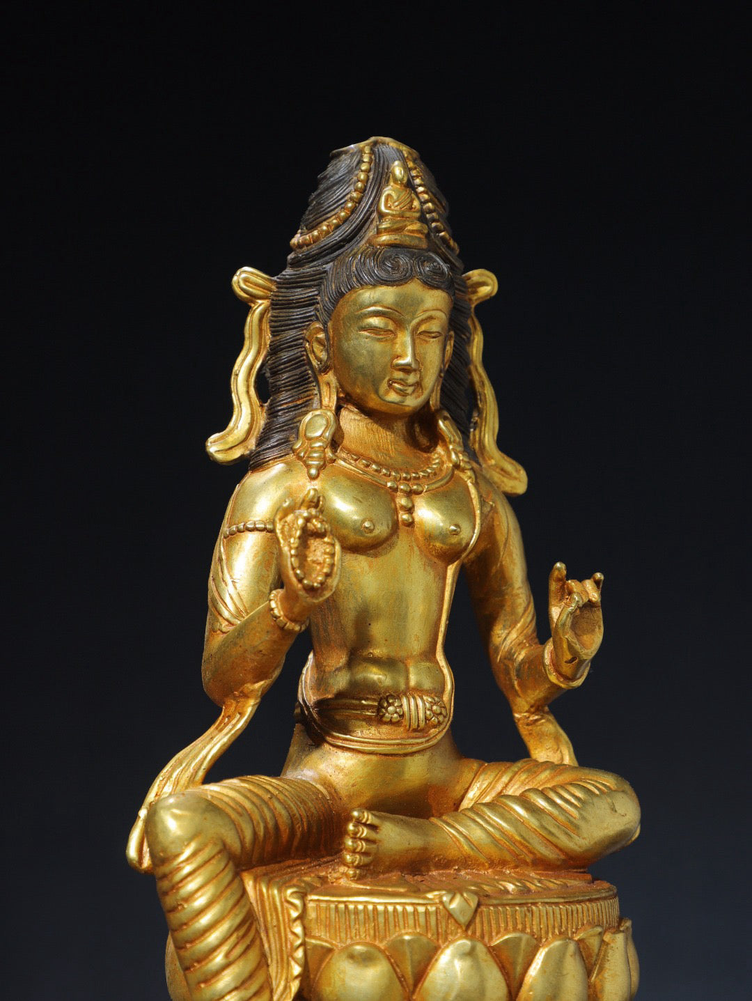 Chinese antique pure copper green Tara Buddha statue