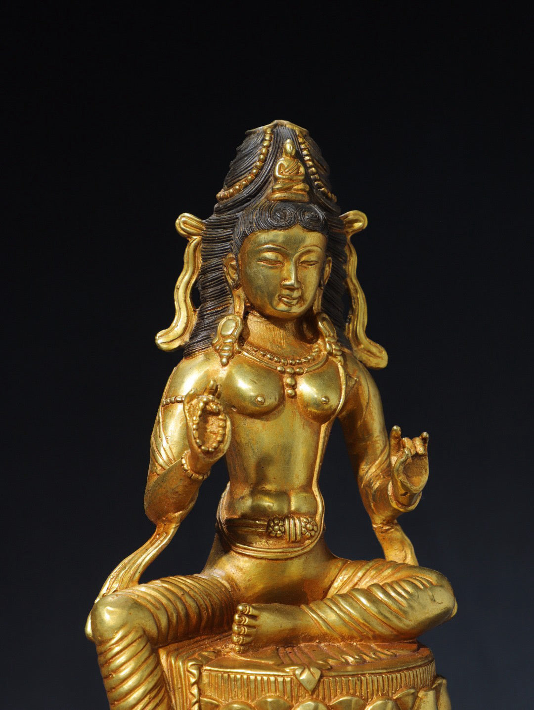 Chinese antique pure copper green Tara Buddha statue