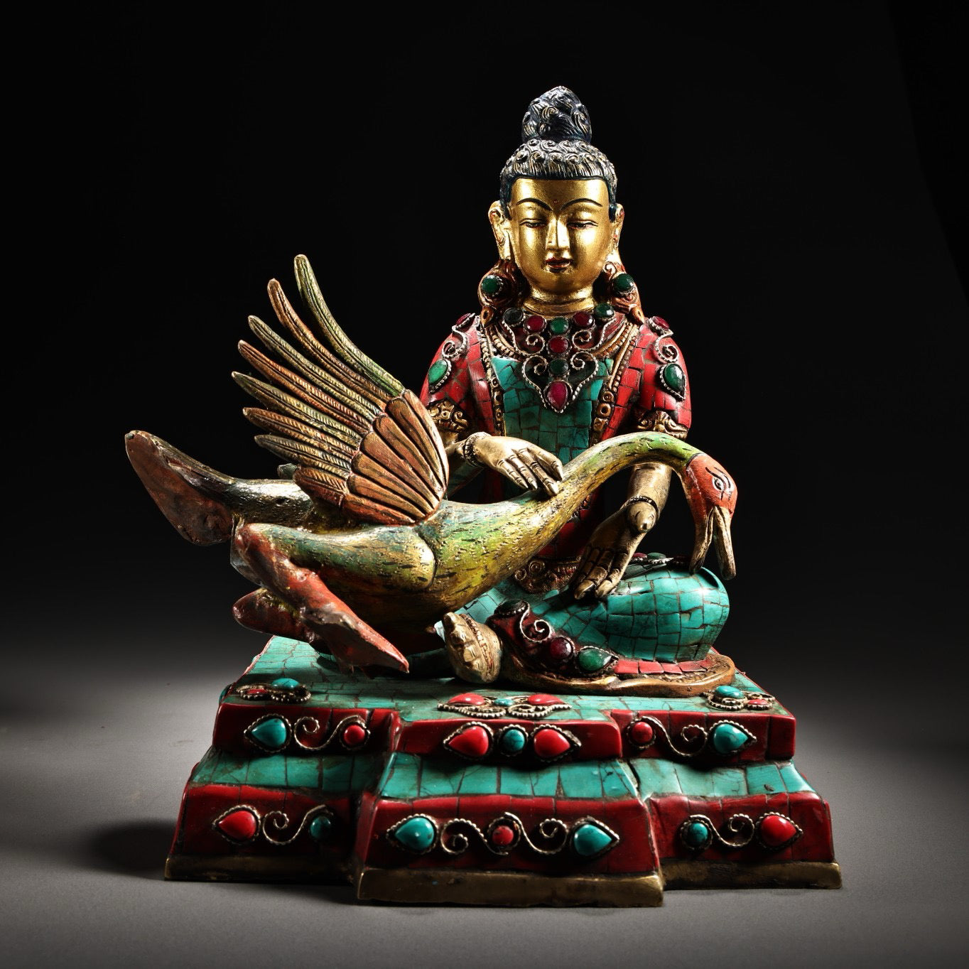 Chinese antique pure copper crane mother Buddha statue