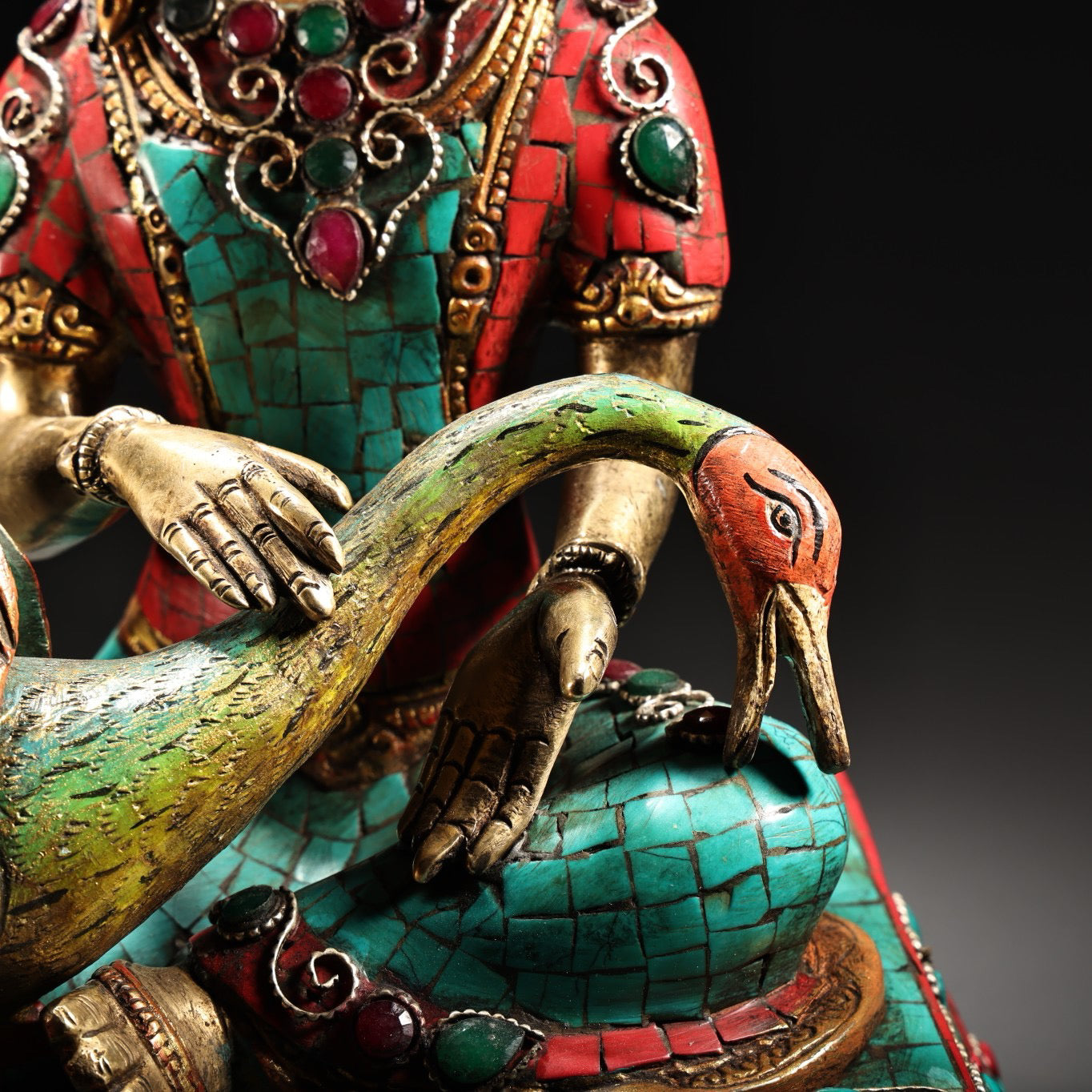Chinese antique pure copper crane mother Buddha statue