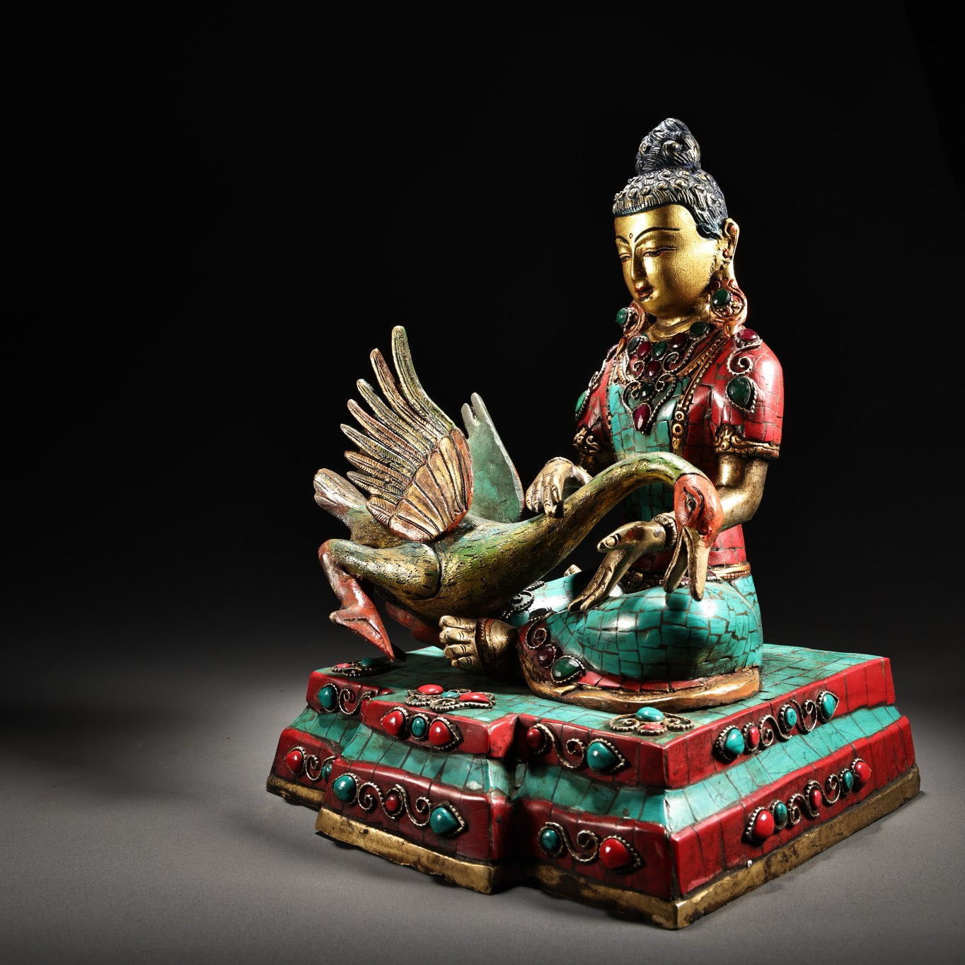 Chinese antique pure copper crane mother Buddha statue
