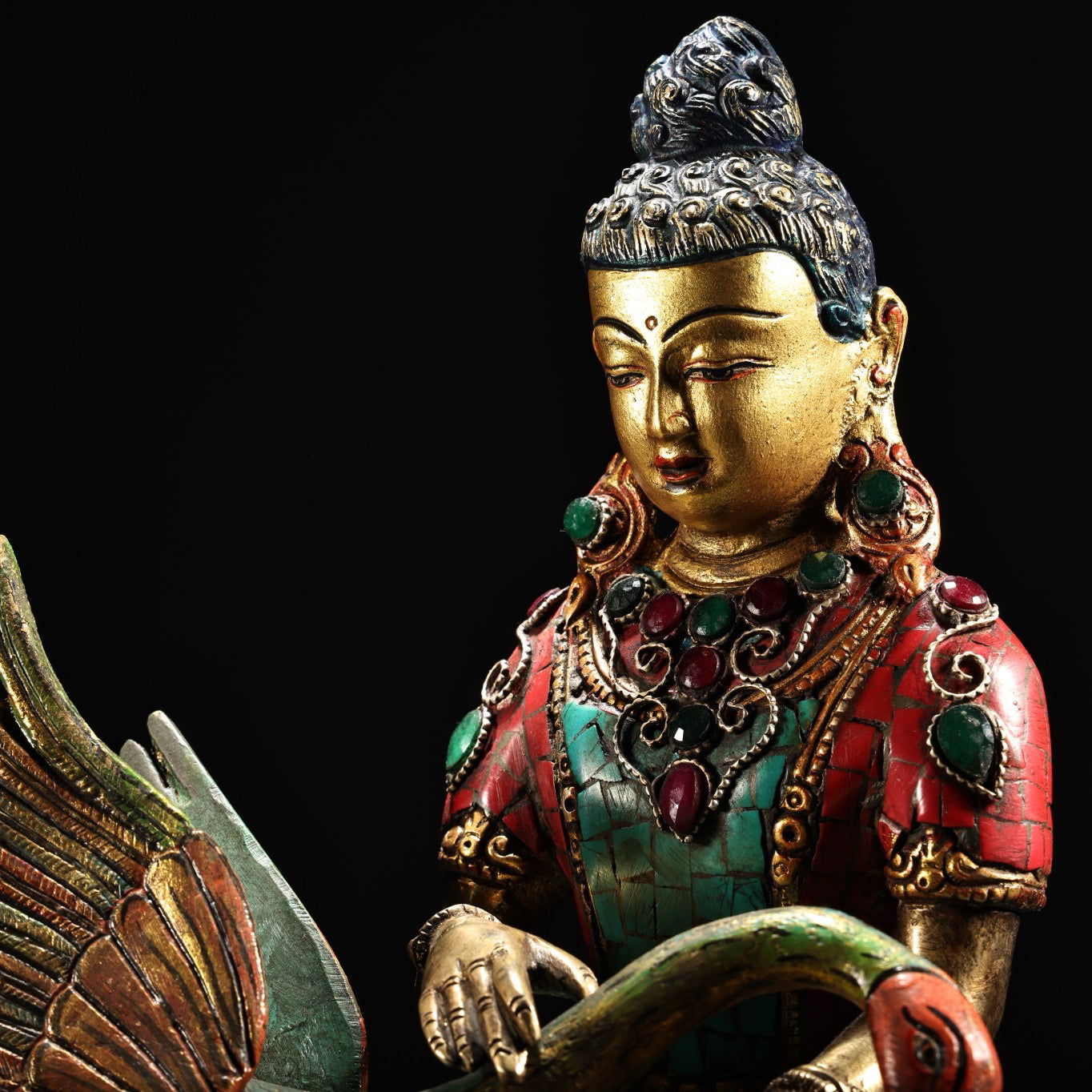 Chinese antique pure copper crane mother Buddha statue