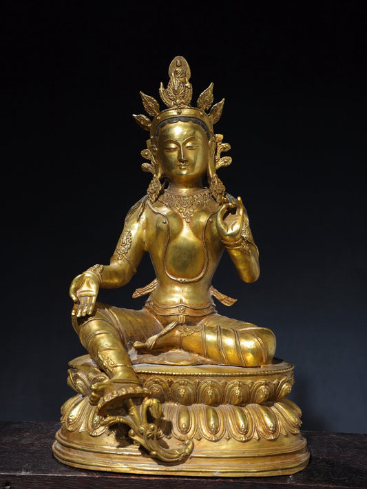 Chinese antique pure copper green Tara Buddha statue