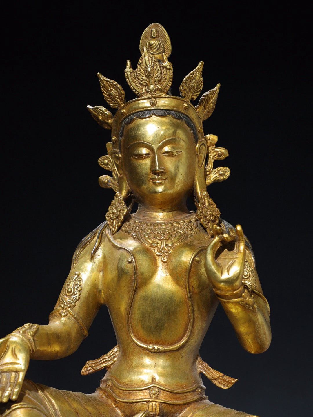 Chinese antique pure copper green Tara Buddha statue