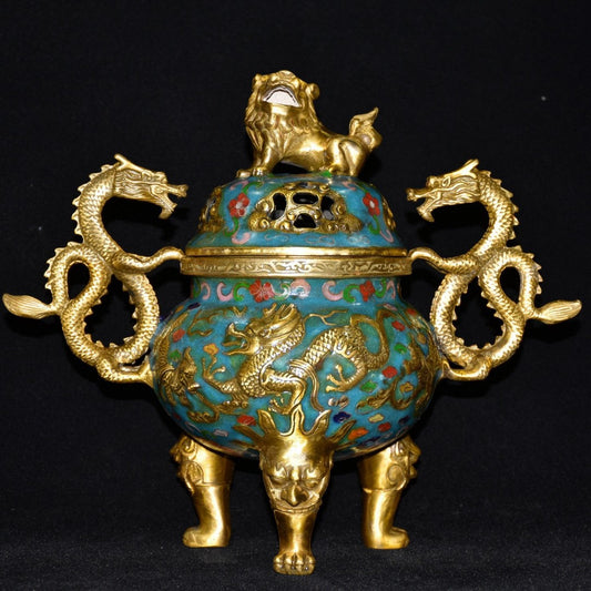 Pure copper cloisonne incense burner ornament