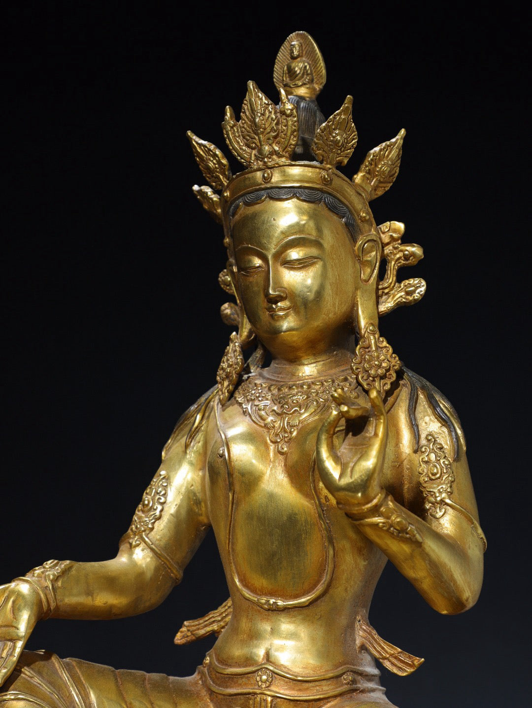 Chinese antique pure copper green Tara Buddha statue